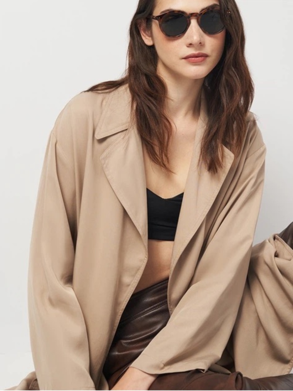 ZARA Women’s S Long Lightweight Trench Coat Taupe Beige Belted Duster Jacket